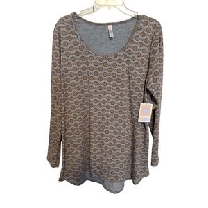 LuLaRoe Lynnae Top 2XL Gray Brown Circle Chain Long Sleeve Tunic NWT